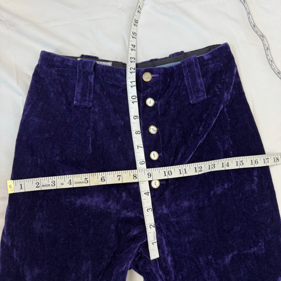 Vintage 70s Glam Velvet Purple Pants Women's L Flare Button Front Rockerchic - Picture 6 of 13